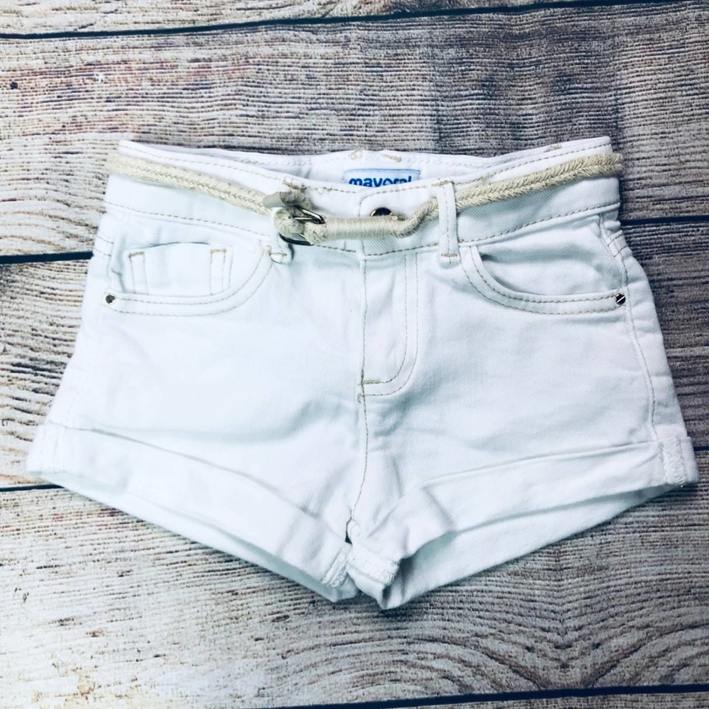 Mayoral 2T white jean shorts + gold belt